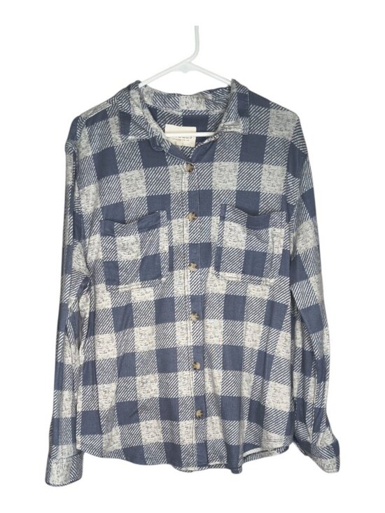 Angels forever young Tops - Angels Forever Young Women's Size XL Blue And Gray Plaid SOFT Long Sleeve Button